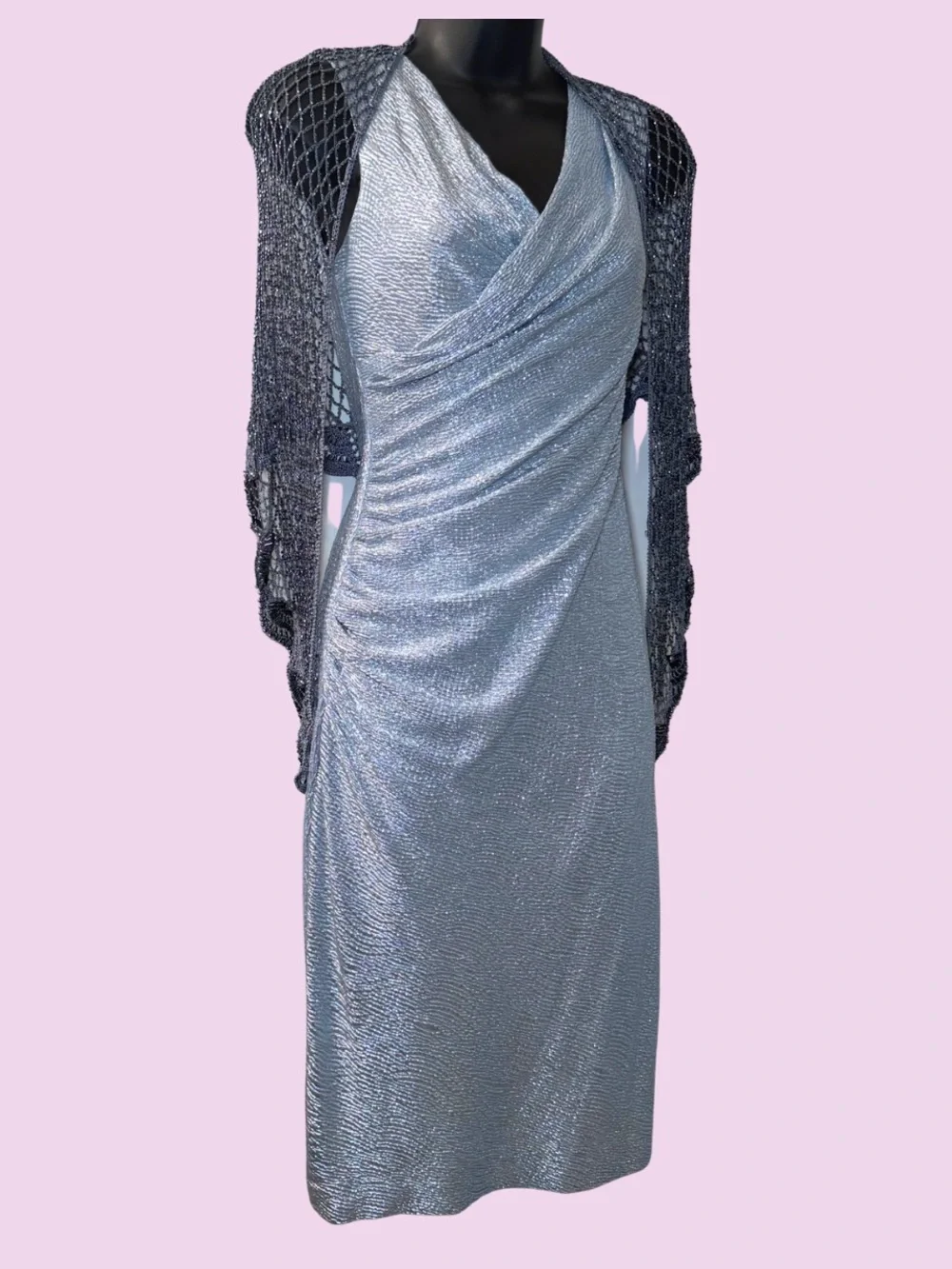 Vintage 2000’s Mermaid Core ~ Cache: Icy Blue + Silver Metallic Prom Dress